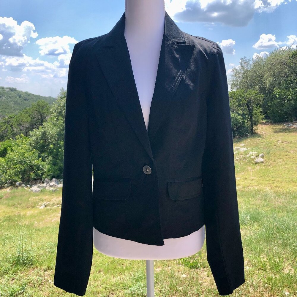 Womens Black Blazer Bronze-Toned Button's Size M Forever 21 Office Career Casual